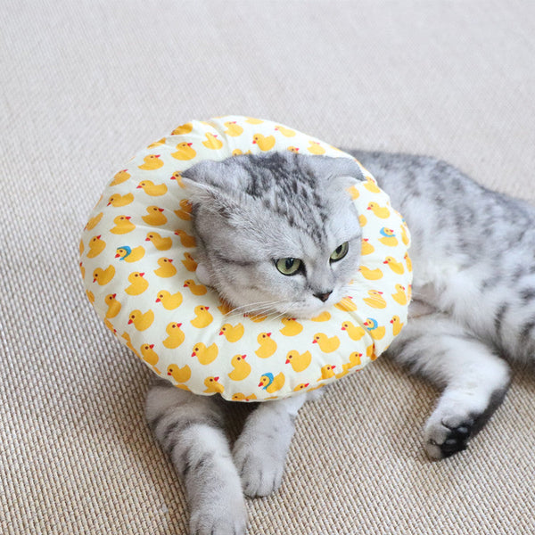 HKM-9729341 Soft Cotton Elizabethan Ring for Cats - Anti-Bite, Anti-Lick, Anti-Scratch Headgear in Blue Fish, Gray, Pink Cat, Multiple Sizes Available