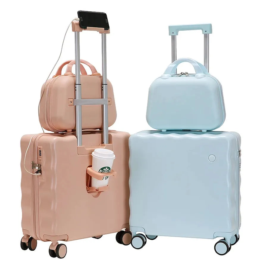 HKM-973011 Unisex 18" ABS Trolley Luggage with Spinner Wheels for Summer Travel - Custom Small Suitcase for Kids and Girls