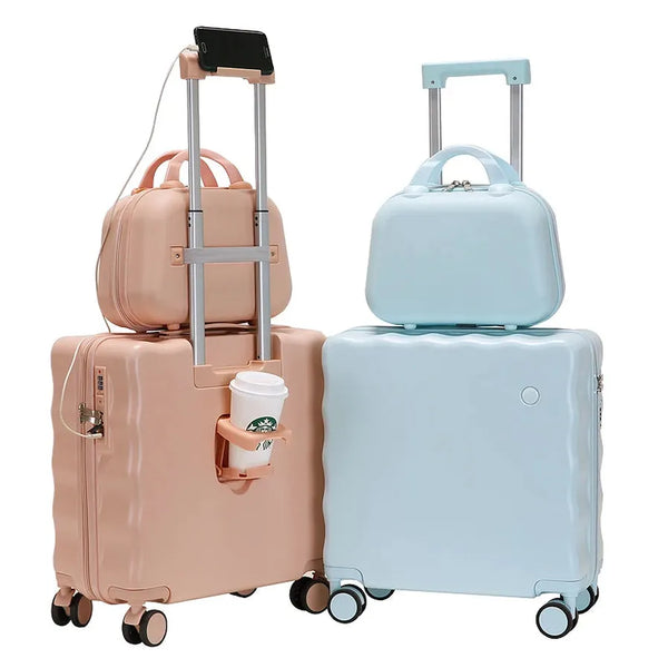 HKM-973011 Unisex 18" ABS Trolley Luggage with Spinner Wheels for Summer Travel - Custom Small Suitcase for Kids and Girls
