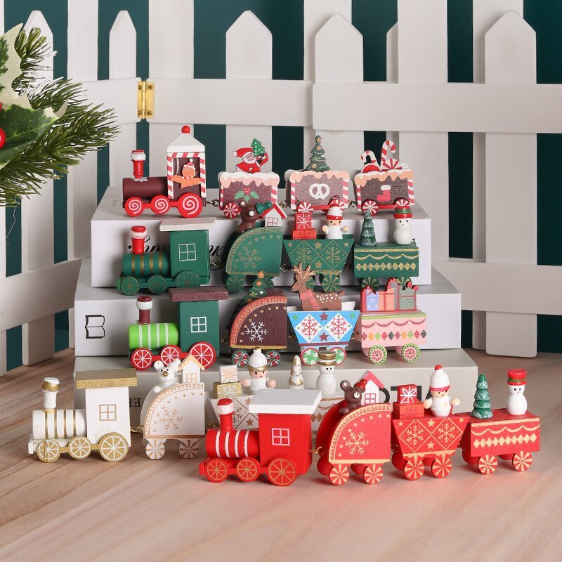 HKM-973075 Wooden Christmas Train Decoration for Kids - Festive Window Display Gift