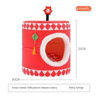 HKM-9731389 Cozy Lucky Persimmon Pet Bed for Cats - Mohair Corduroy Nest