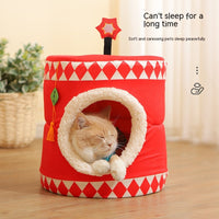 HKM-9731389 Cozy Lucky Persimmon Pet Bed for Cats - Mohair Corduroy Nest