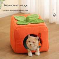 HKM-9731389 Cozy Lucky Persimmon Pet Bed for Cats - Mohair Corduroy Nest