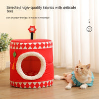 HKM-9731389 Cozy Lucky Persimmon Pet Bed for Cats - Mohair Corduroy Nest