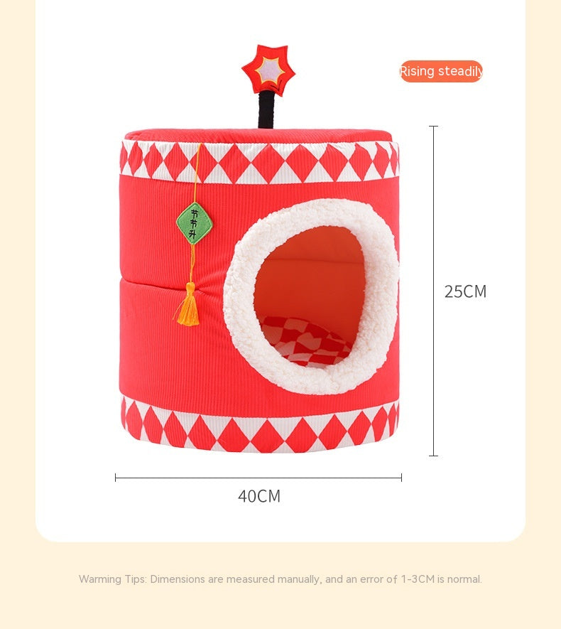 HKM-9731389 Cozy Lucky Persimmon Pet Bed for Cats - Mohair Corduroy Nest
