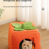 HKM-9731389 Cozy Lucky Persimmon Pet Bed for Cats - Mohair Corduroy Nest