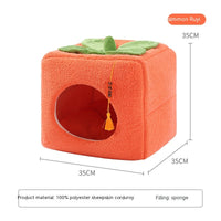 HKM-9731389 Cozy Lucky Persimmon Pet Bed for Cats - Mohair Corduroy Nest