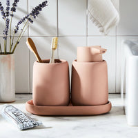 HKM-973203 Ceramic Pink Bathroom Accessories Set with Countertop Jars
