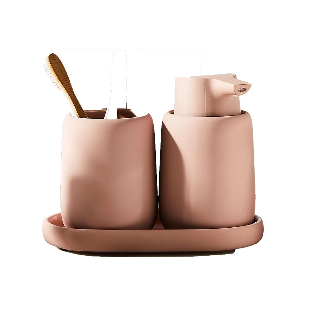 HKM-973203 Ceramic Pink Bathroom Accessories Set with Countertop Jars