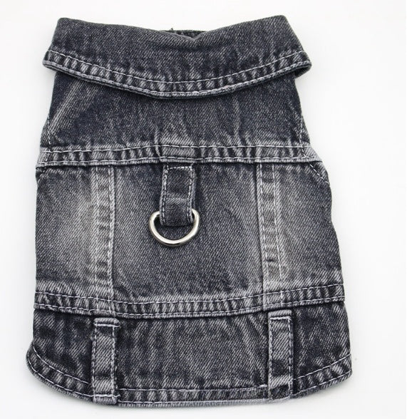 HKM-9732925 Denim Traction Vest for Small Dogs – Casual Pet Clothing in Blue and Black