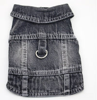 HKM-9732925 Denim Traction Vest for Small Dogs – Casual Pet Clothing in Blue and Black