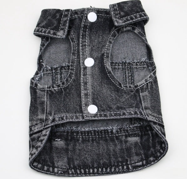 HKM-9732925 Denim Traction Vest for Small Dogs – Casual Pet Clothing in Blue and Black