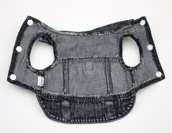 HKM-9732925 Denim Traction Vest for Small Dogs – Casual Pet Clothing in Blue and Black