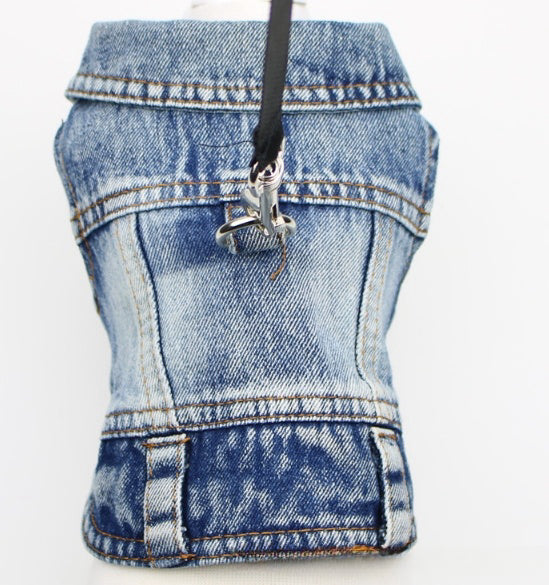 HKM-9732925 Denim Traction Vest for Small Dogs – Casual Pet Clothing in Blue and Black