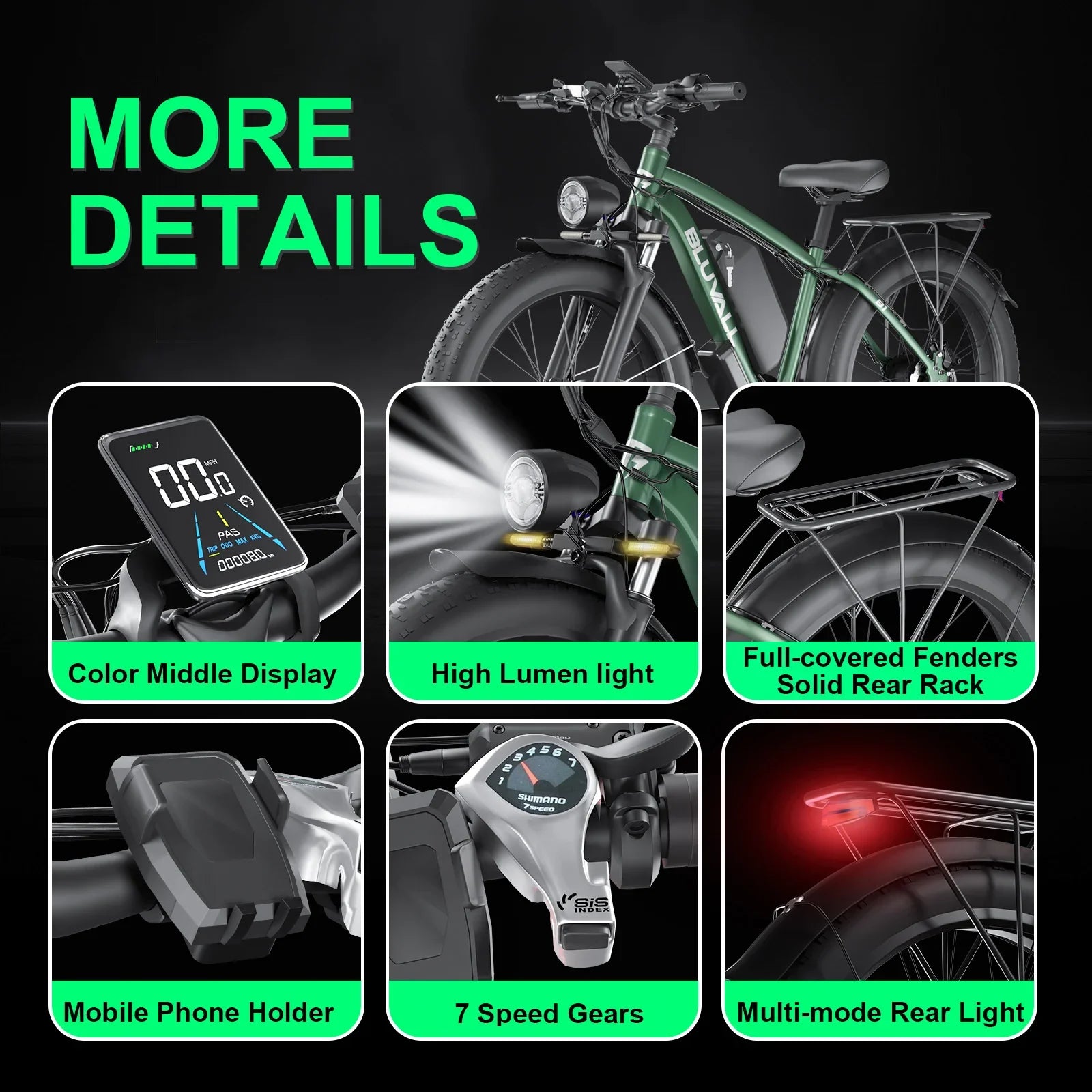 HKM-973331 2000W Electric Mountain Bike with Dual Motor, 48V 22.4Ah Lithium Battery, 7-Speed Gears, Fat Tire 26"x4"