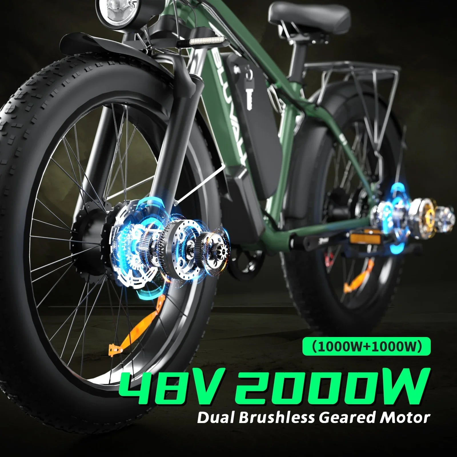 HKM-973331 2000W Electric Mountain Bike with Dual Motor, 48V 22.4Ah Lithium Battery, 7-Speed Gears, Fat Tire 26"x4"