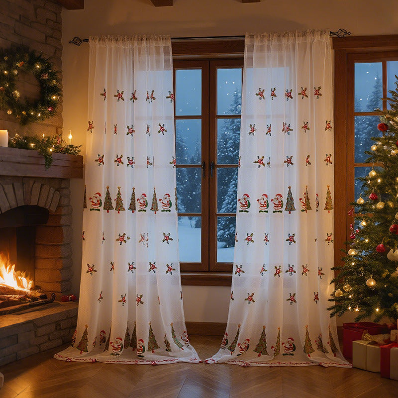 HKM-973331 Christmas Tree Embroidery Curtain - Polyester, Half Shade, 130x214cm & 130x245cm Options