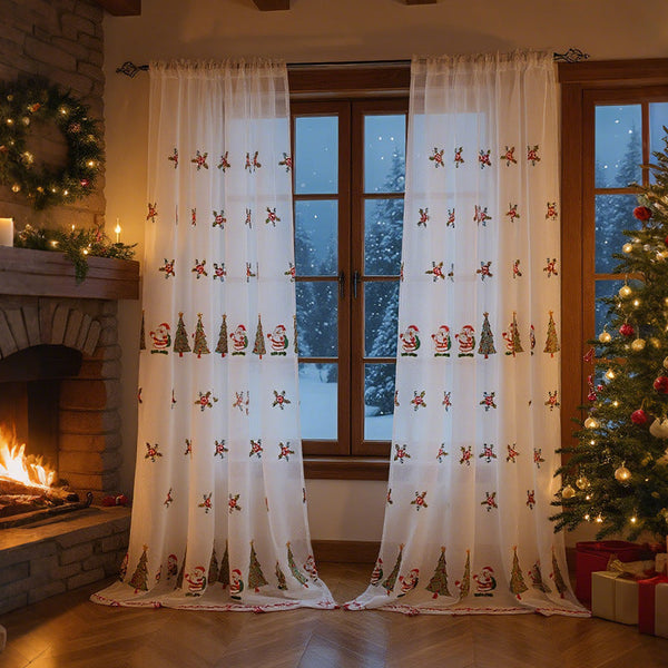 HKM-973331 Christmas Tree Embroidery Curtain - Polyester, Half Shade, 130x214cm & 130x245cm Options
