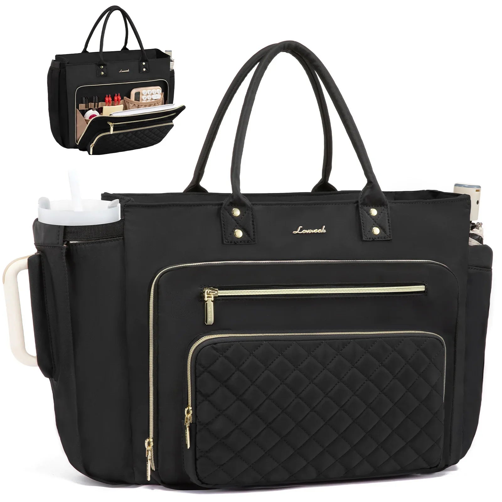 HKM-973331 Multi-Pocket Tote Bag for Women - 15.6 Inch Laptop Briefcase with Large Cup Holder