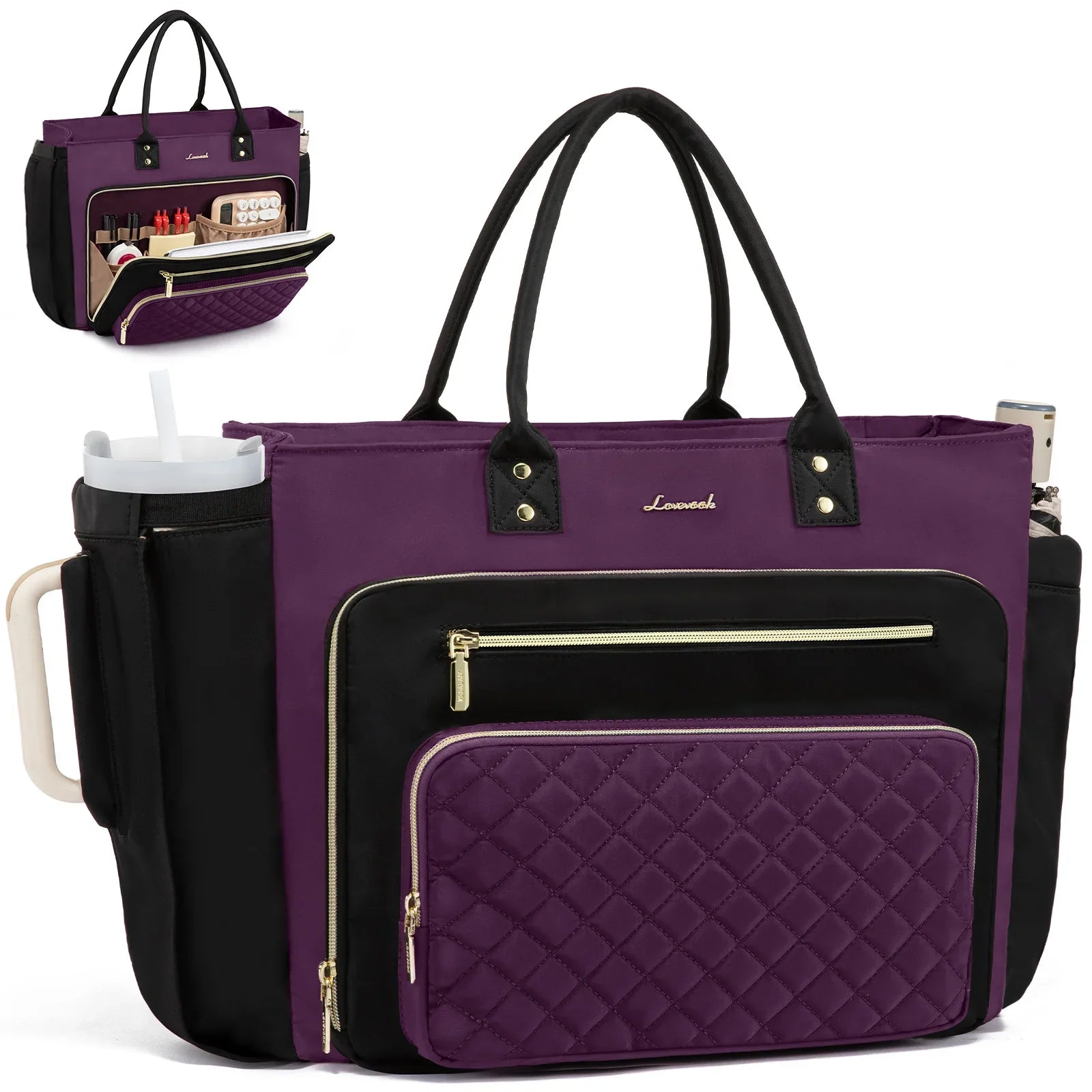 HKM-973331 Multi-Pocket Tote Bag for Women - 15.6 Inch Laptop Briefcase with Large Cup Holder
