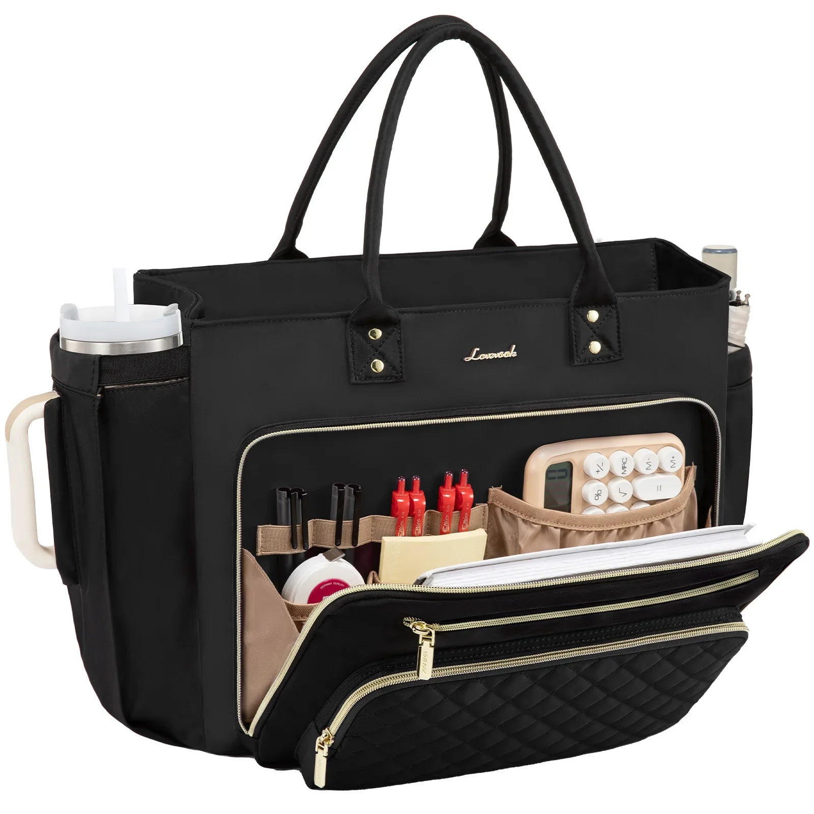 HKM-973331 Multi-Pocket Tote Bag for Women - 15.6 Inch Laptop Briefcase with Large Cup Holder