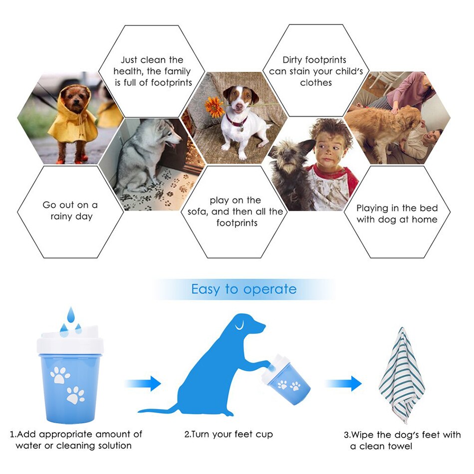 HKM-9734973 Dog and Cat Paw Cleaning Cup - Available in Small and Large Sizes, Green, Pink, and Blue
