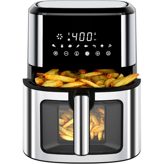 HKM-973523 8L Digital Stainless Steel Air Fryer with Dual Heating and Double Basket for Efficient Home Cooking