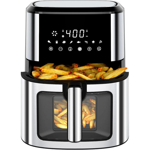 HKM-973523 8L Digital Stainless Steel Air Fryer with Dual Heating and Double Basket for Efficient Home Cooking