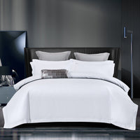 HKM-973587 Pure White Four-Piece Bed Sheet Set in Polyester-Cotton Blend, Available in Multiple Sizes