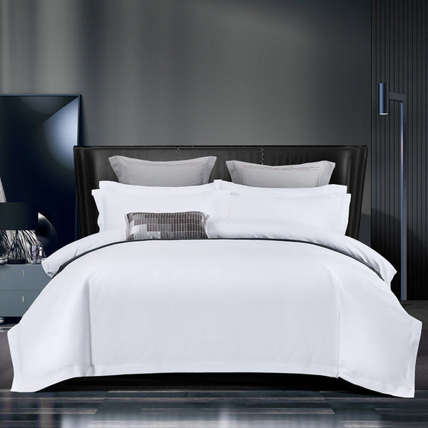HKM-973587 Pure White Four-Piece Bed Sheet Set in Polyester-Cotton Blend, Available in Multiple Sizes