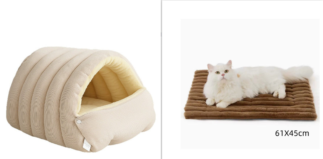 HKM-9736765 Cozy Removable Washable Cat House in Light Beige, Green, or Purple for Winter Comfort