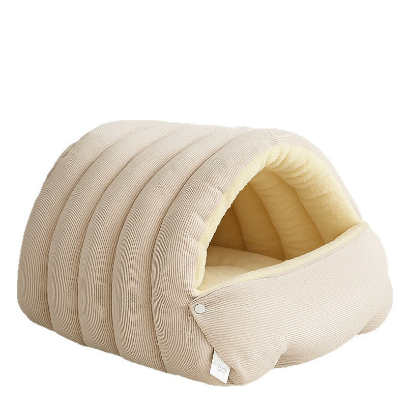 HKM-9736765 Cozy Removable Washable Cat House in Light Beige, Green, or Purple for Winter Comfort