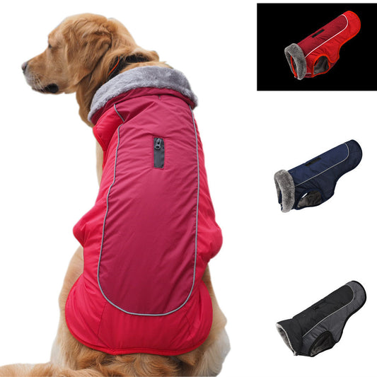 HKM-9737533 Reflective Padded Dog Coat with Fur Collar - Polyester, Multiple Sizes and Colors Available