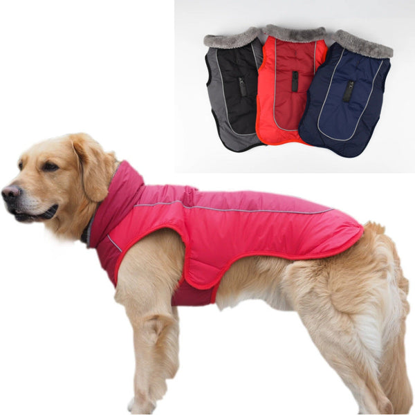 HKM-9737533 Reflective Padded Dog Coat with Fur Collar - Polyester, Multiple Sizes and Colors Available
