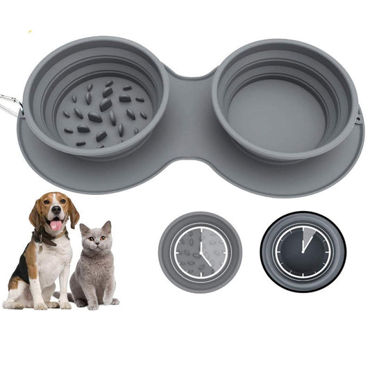 HKM-9739069 Silicone Grey Foldable Pet Bowl - Anti-Choke and Anti-Vomiting Design