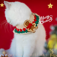 HKM-9740861 Adjustable Knit Pet Collar with Crochet Elk Pattern for Cats and Dogs, Comfortable and Stylish Design
