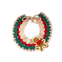 HKM-9740861 Adjustable Knit Pet Collar with Crochet Elk Pattern for Cats and Dogs, Comfortable and Stylish Design