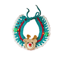 HKM-9740861 Adjustable Knit Pet Collar with Crochet Elk Pattern for Cats and Dogs, Comfortable and Stylish Design