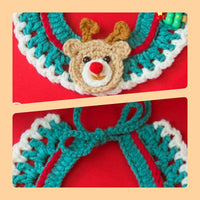 HKM-9740861 Adjustable Knit Pet Collar with Crochet Elk Pattern for Cats and Dogs, Comfortable and Stylish Design