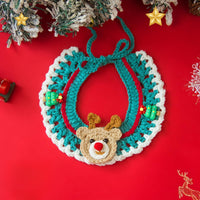 HKM-9740861 Adjustable Knit Pet Collar with Crochet Elk Pattern for Cats and Dogs, Comfortable and Stylish Design