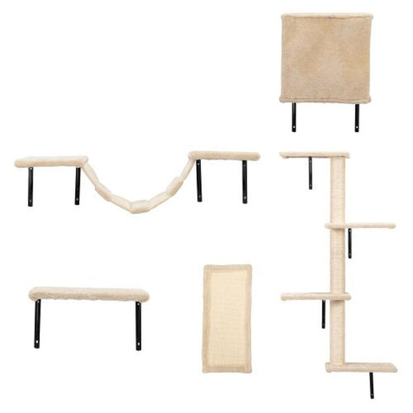 HKM-974099 Wall-Mounted Indoor Cat Tree Furniture Set with Scratch Board and Perches – 5 Pieces