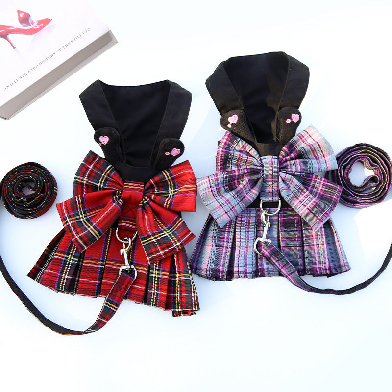 HKM-9742653 Pet Skirt with Chest Strap and Leash for Dogs and Cats - Multiple Patterns Available