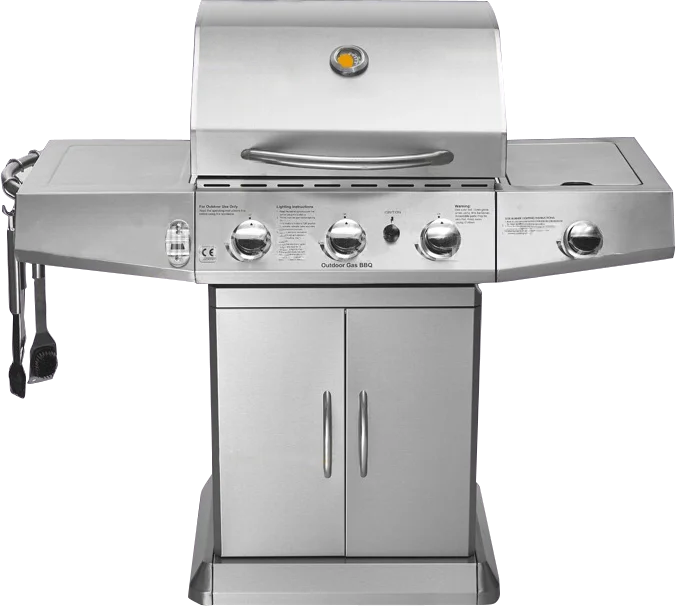HKM-974291 3-Burner Gas Grill with Side Burner and Stainless Steel Construction for Outdoor Cooking
