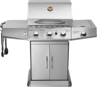 HKM-974291 3-Burner Gas Grill with Side Burner and Stainless Steel Construction for Outdoor Cooking