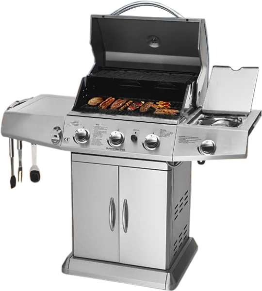 HKM-974291 3-Burner Gas Grill with Side Burner and Stainless Steel Construction for Outdoor Cooking