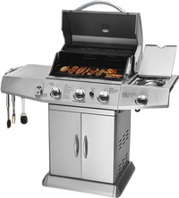 HKM-974291 3-Burner Gas Grill with Side Burner and Stainless Steel Construction for Outdoor Cooking