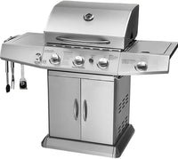 HKM-974291 3-Burner Gas Grill with Side Burner and Stainless Steel Construction for Outdoor Cooking