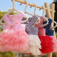 HKM-9743421 Pet Striped Mesh Dresses with Adjustable Straps - Various Colors and Sizes