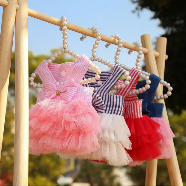 HKM-9743421 Pet Striped Mesh Dresses with Adjustable Straps - Various Colors and Sizes