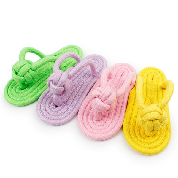 HKM-9743677 Colorful Cotton Rope Foot Slippers for Pets - Yellow, Pink, Purple, Green, 14-15cm Length